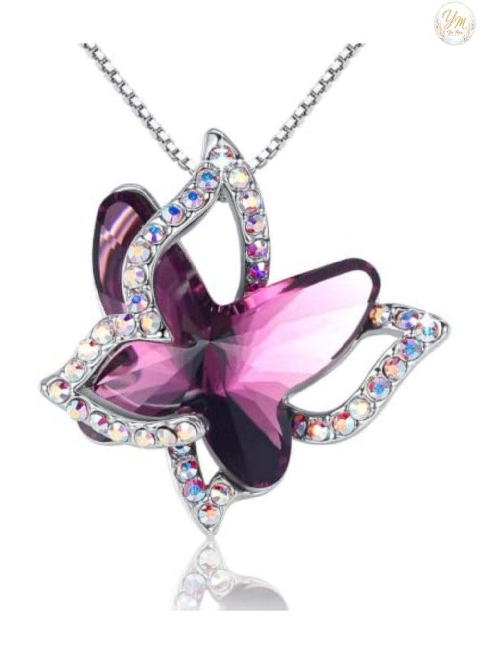 Butterfly Birthstone Crystal Necklace Silver Tone Pendant 18in Adjustable